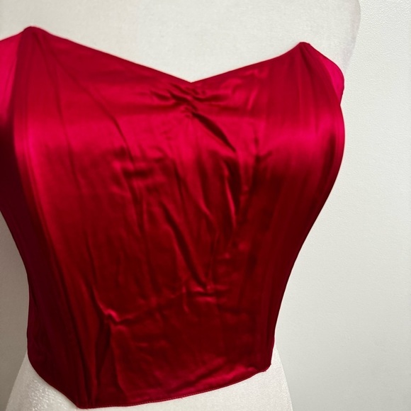 Vintage Nordstrom’s Lingerie Silk bustier Corset Strapless Top With Boning Red - Picture 2 of 9
